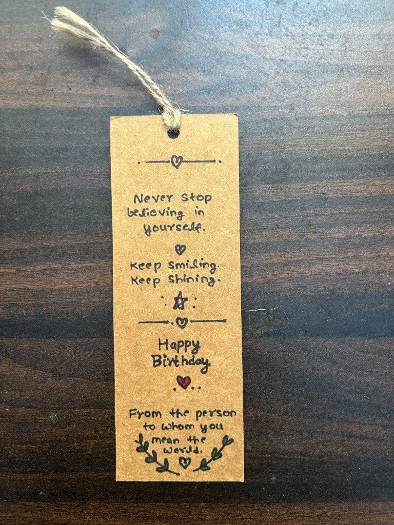 The bookmark reversed — the birthday side.
