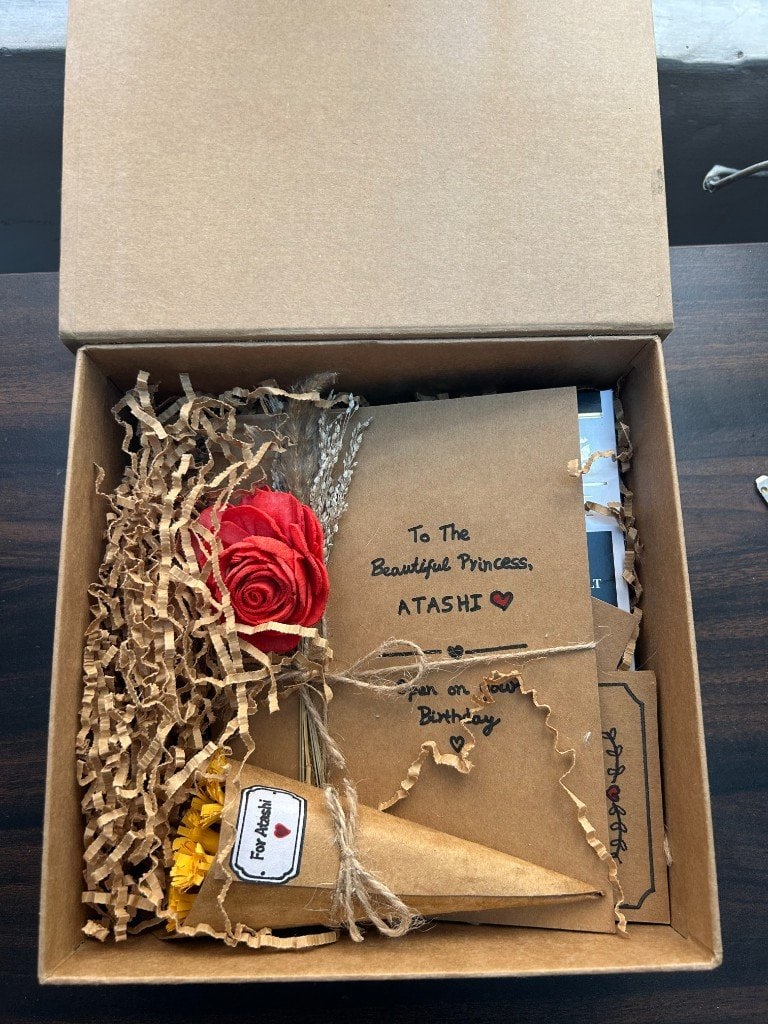 The handmade gift box, opened.
